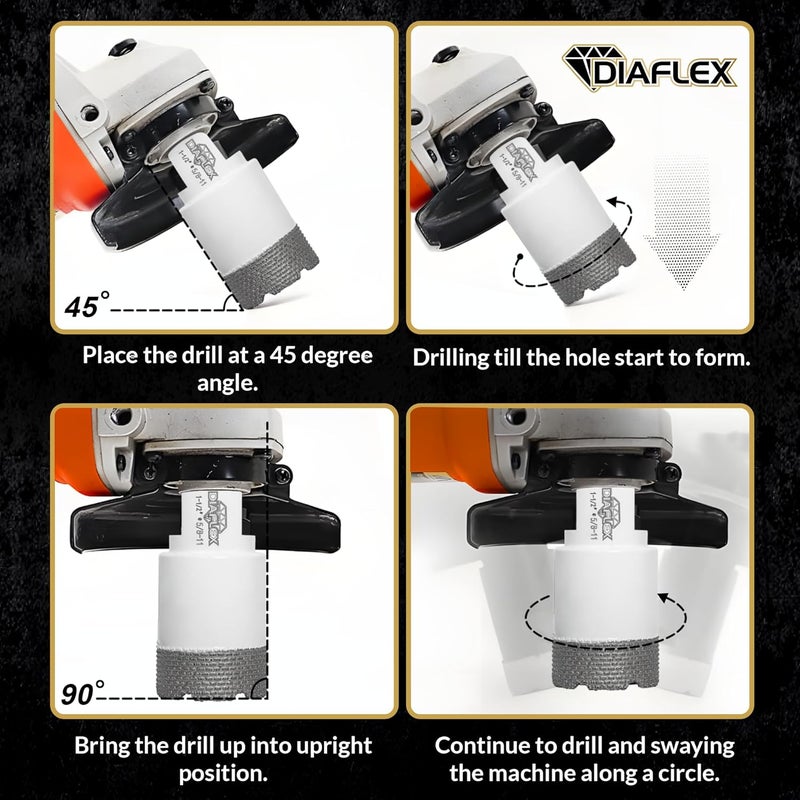 DIAFLEX Premium Brazed Core Bit – 1-1/2" Diamond Hole Saw for Porcelain, Ceramic, Stone, Dekton – 5/8"-11 Thread – Fast Clean Cuts – Vacuum Brazed – Wet or Dry Use - Image 5